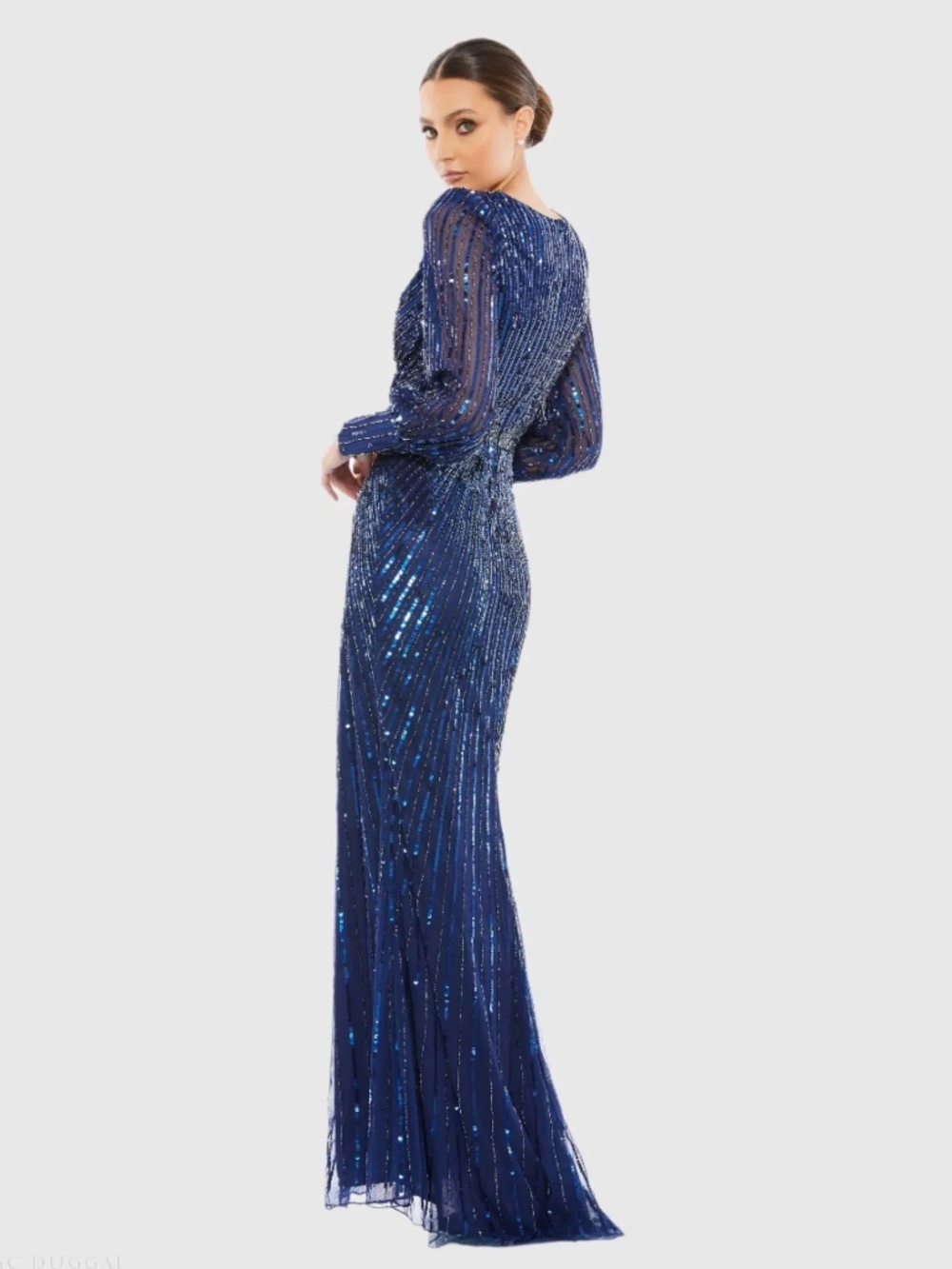 NWT Mac Duggal Sequined Wrap Over Bishop Sleeve Gown - size 16 - Picture 2 of 9